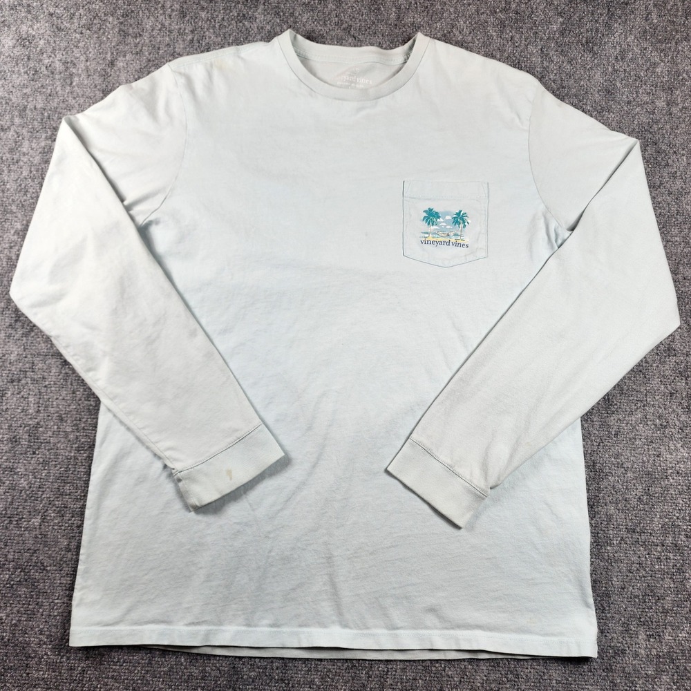 Vineyard Vines Mens Large Long Sleeve Pocket T-Shirt Blue Hammock Graphic Cotton